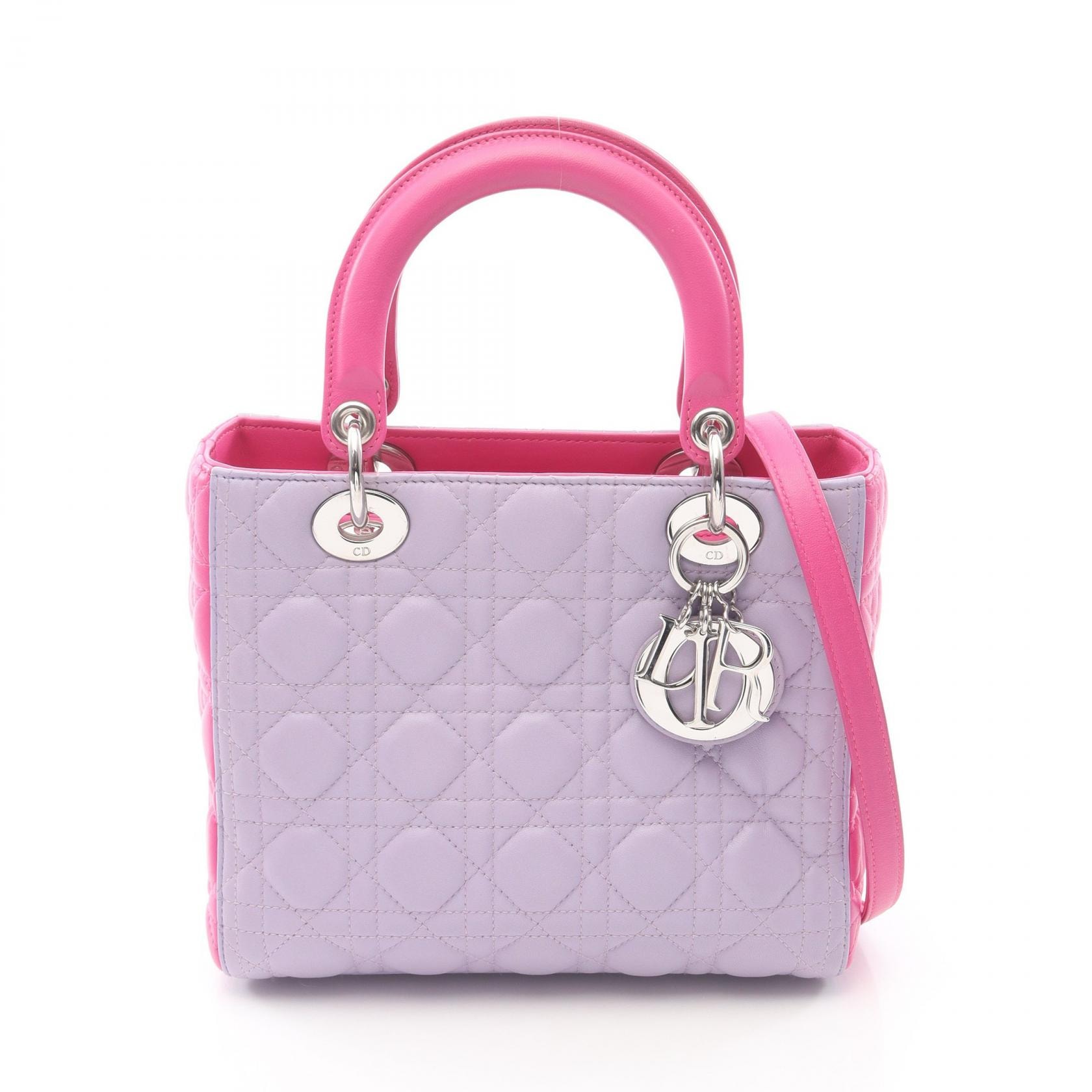 ディオール Dior LADY DIOR レディディオール ハンドバッグ バッグ レザー レディース パープル系 / ピンク系 【中古】