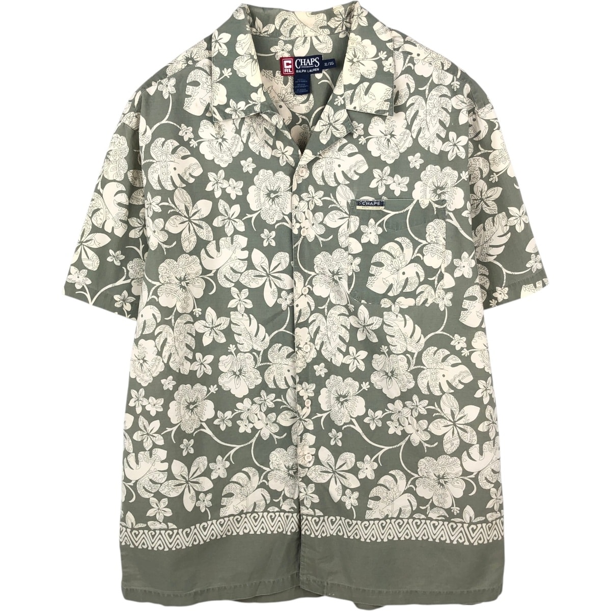 古着 ラルフローレン Ralph Lauren CHAPS チャップス 総柄 ハイビスカス柄 オープンカラー ハワイアンアロハシャツ ボックスシャツ メンズXL相当/eaa670543