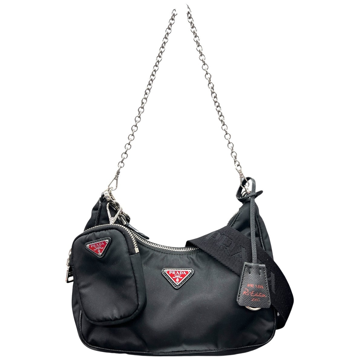 PRADA 希少カラー 極美品 プラダ Re-Edition 2005 リエディション RE-NYLON リナイロン レッドトライアングル 2way ショルダーバッグ 1BH204 ICチップ搭載 三角プレート ロゴプレート Aランク 鑑定済 中古