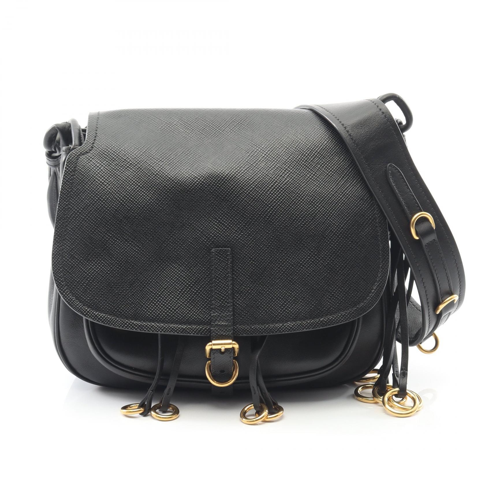 プラダ PRADA コルセール ショルダーバッグ バッグ レザー レディース ブラック系 1BD050 【中古】