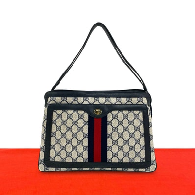 GUCCI グッチ シェリーライン GG 柄 レザー PVC ショルダーバッグ ネイビー
01955