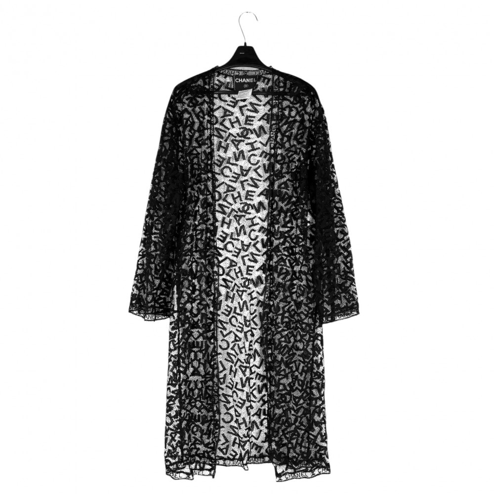 CHANEL 샤넬 카디건 코코 마크 로고 토탈 레이스 의류 상의 어패럴 빈티지 38 P12032V06982 블랙 블랙 블랙 코튼 나일론 여성용 봄 여름 뷰티 1998 [중고]