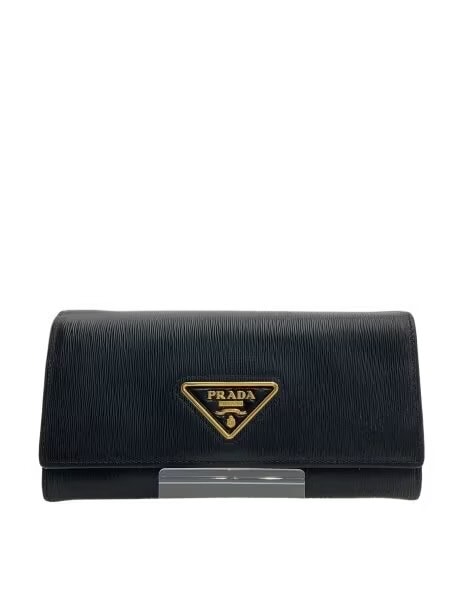 PRADA Saffiano Triangle Long Wallet "Black"