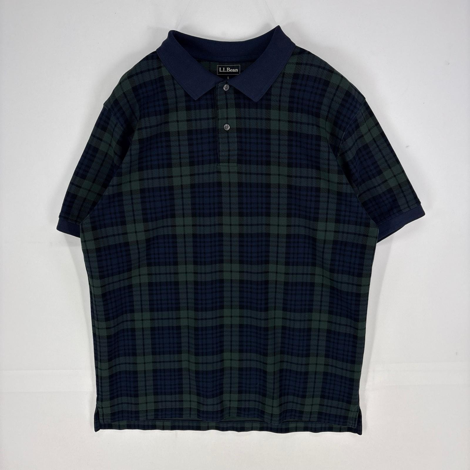 古着 エルエルビーン L.L.Bean 鹿の子 半袖シャツ マルチカラー ポロシャツ ショートスリーブ L  グリーン系 チェック メンズ