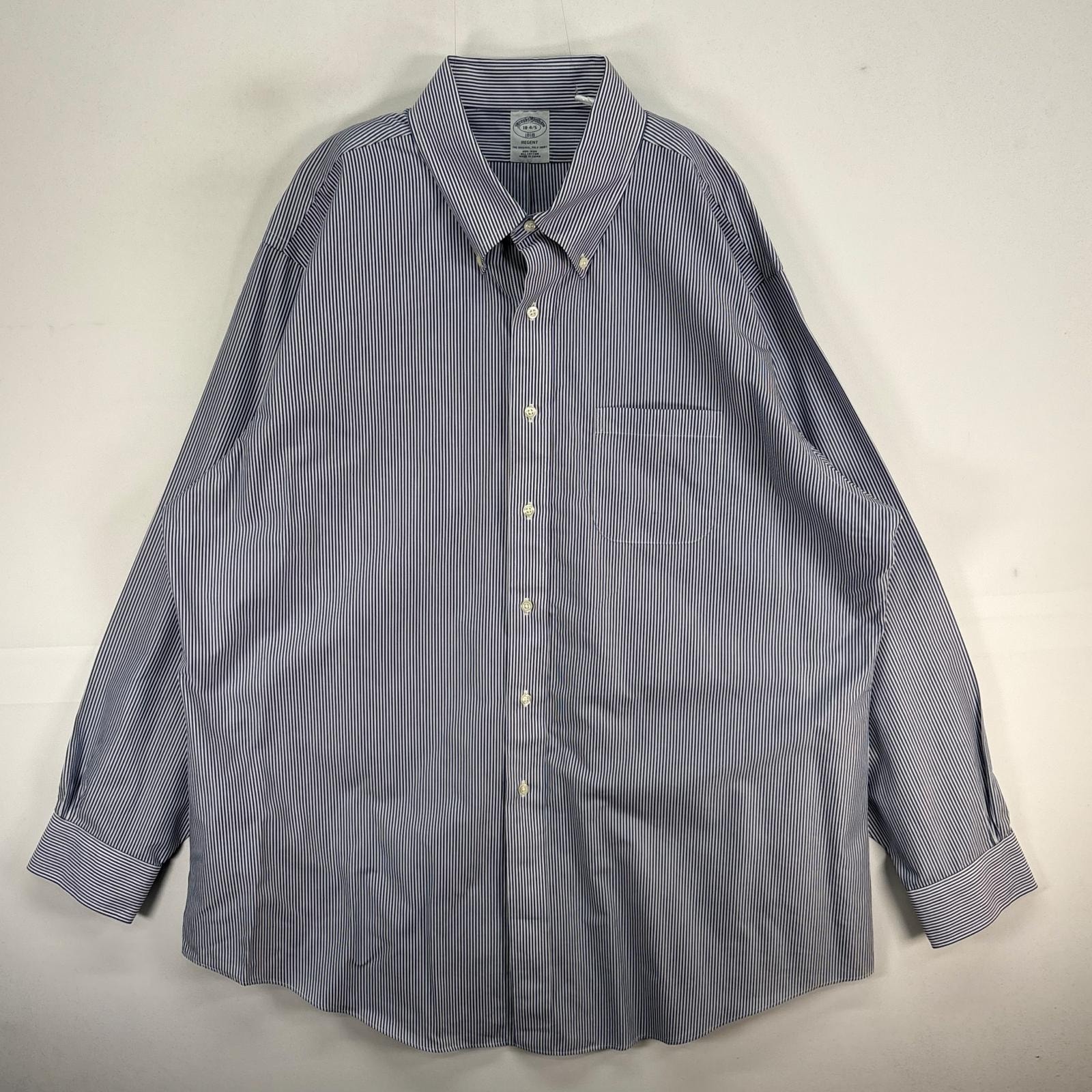 古着 ブルックスブラザーズ Brooks Brothers 長袖シャツ ボタンダウン REGENT 胸ポケ 2XL  ネイビー系 ストライプ メンズ