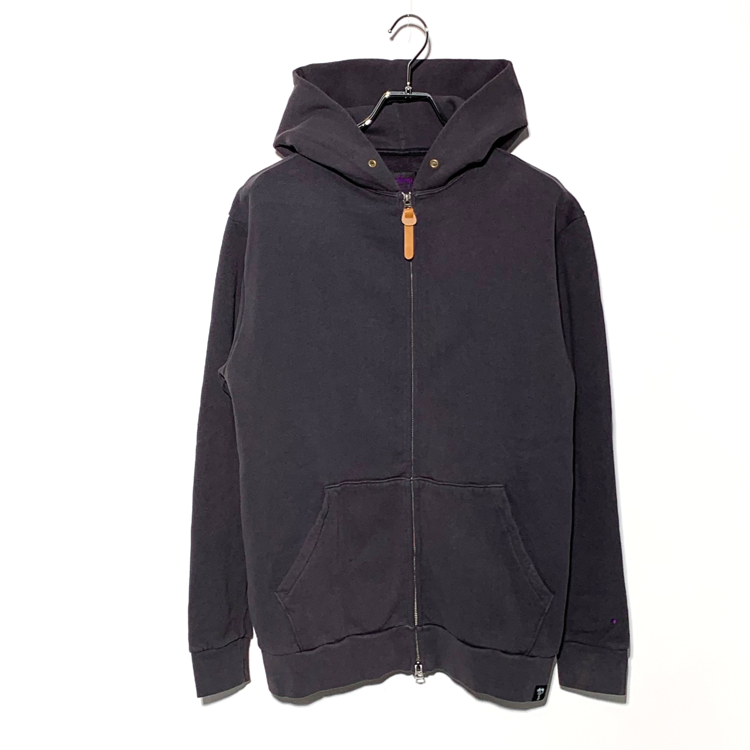 STUSSY LEATHER STRAP ZIP UP HOODIE Gray