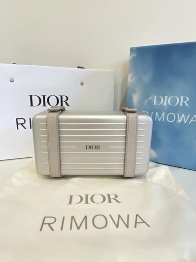 Dior and RIMOWA Personal Clutch Gray Aluminum and Beige Grained Calfskin