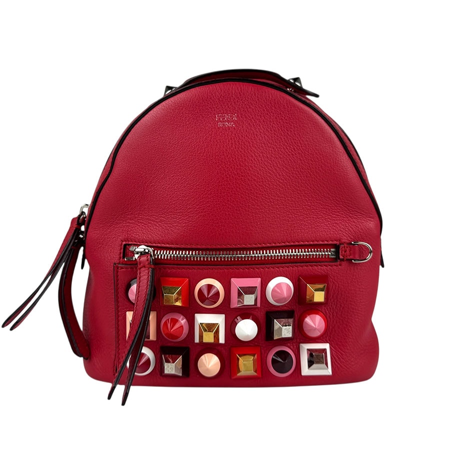 フェンディ FENDI リュック マルチスタッズ レザー/メタル レッド/マルチカラー レディース 8BZ038.9DF【中古】 z5401
