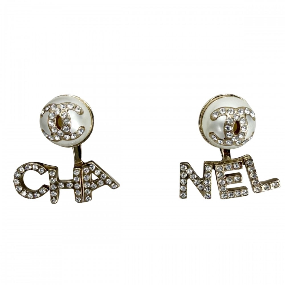 CHANEL シャネル ピアス ココマーク ロゴ アクセサリー スイング GP  ラインストーン  フェイクパール  A21A ゴールド レディース 約6.9g 2021年【中古品】