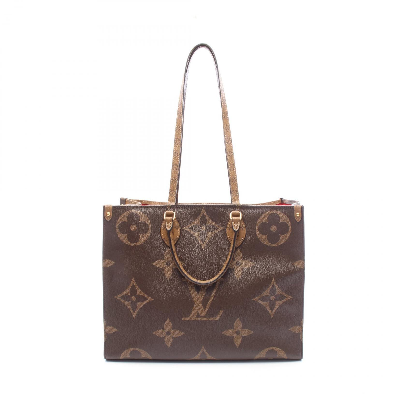 ルイ・ヴィトン LOUIS VUITTON オンザゴーGM トートバッグ バッグ PVCコーティングキャンバス モノグラム・ジャイアントリバース ベージュ レディース ブラウン系 / ベージュ系 M44576 【中古】