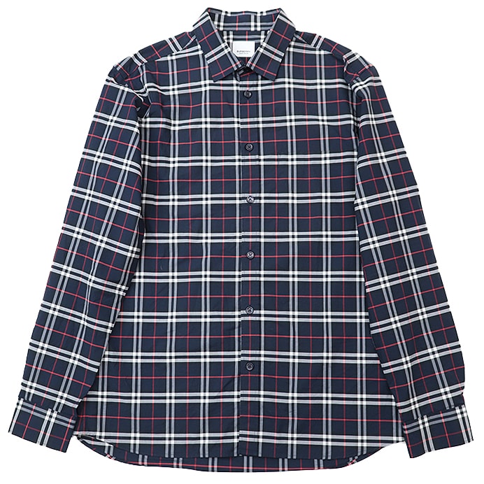 美品 バーバリー リカルド・ティッシ期 ノバチェック ブロード 長袖シャツ メンズ ネイビー系 L BURBERRY