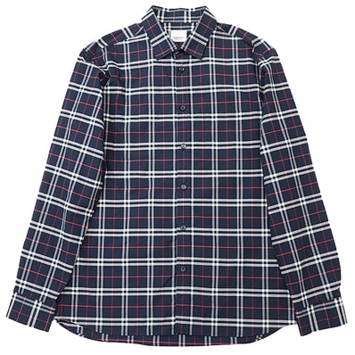美品 バーバリー リカルド・ティッシ期 ノバチェック ブロード 長袖シャツ メンズ ネイビー系 L BURBERRY