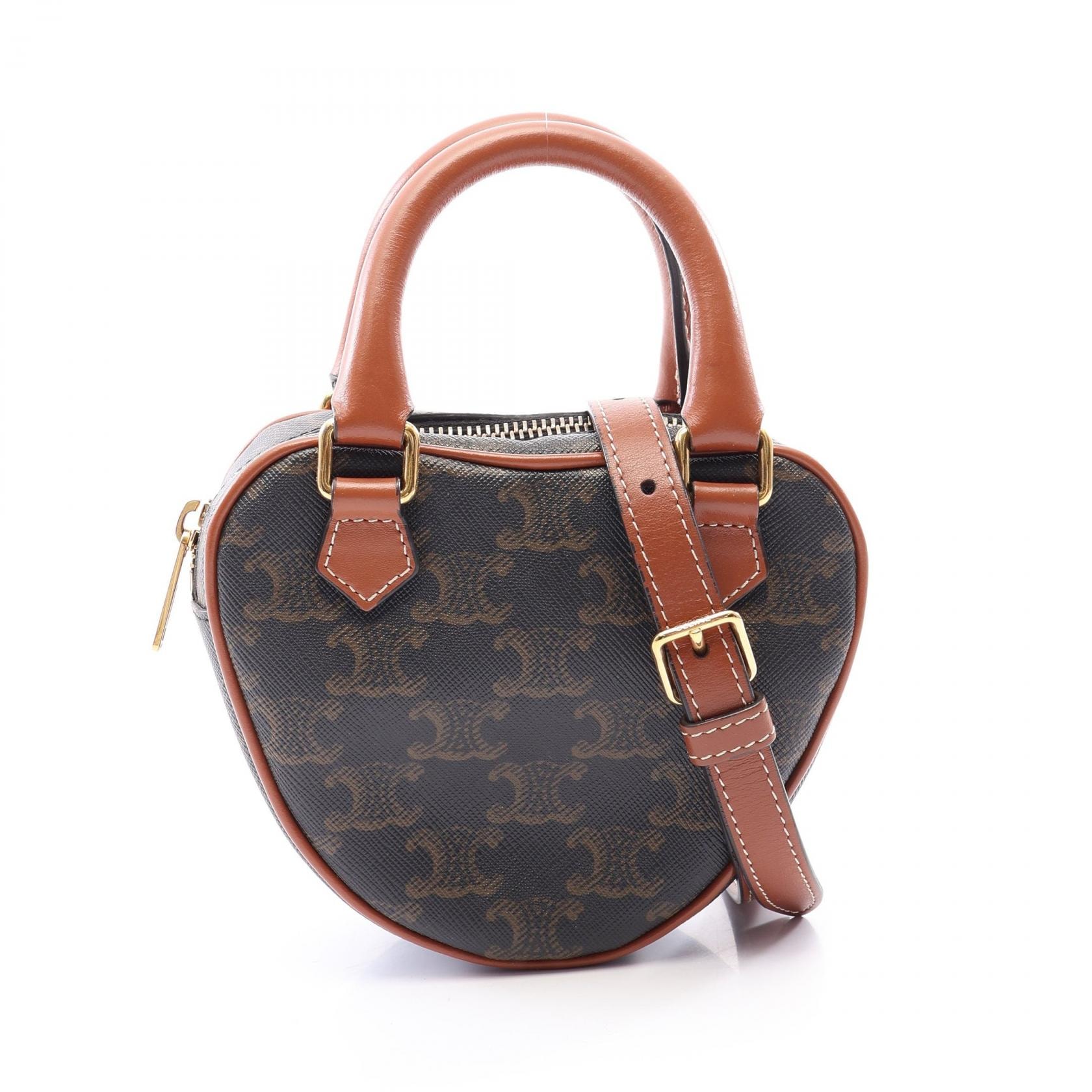 セリーヌ CELINE トリオンフ ハート ミディアム 2WAY ハンドバッグ バッグ PVCコーティングキャンバス レザー レディース ブラック系 / ブラウン系 198222BZJ.04LU 【中古】