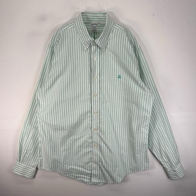 古着 ブルックスブラザーズ Brooks Brothers 長袖シャツ ワンポイント ボタンダウン L グリーン系 ストライプ メンズ