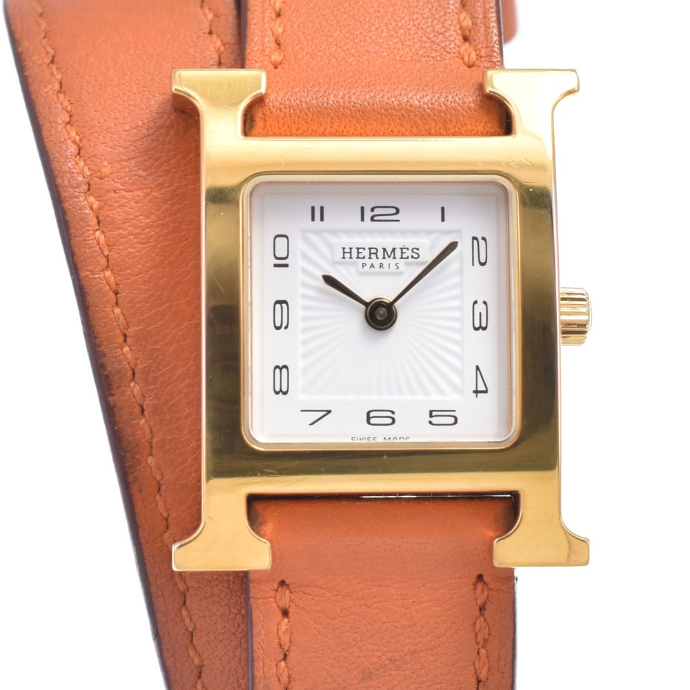 エルメス HERMES HH1.201 Hウォッチ ドゥブルトゥール ホワイト クォーツ レディース 良品 腕時計 D#149645