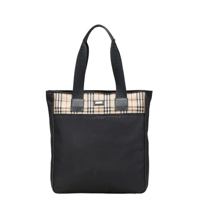 バーバリー ノバチェック トートバッグ ショルダーバッグ ブラック ベージュ ナイロン キャンバス レディース BURBERRY 中古