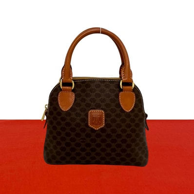 CELINE セリーヌ マカダム ブラゾン 柄 PVC レザー ハンドバッグ ブラウン
76383