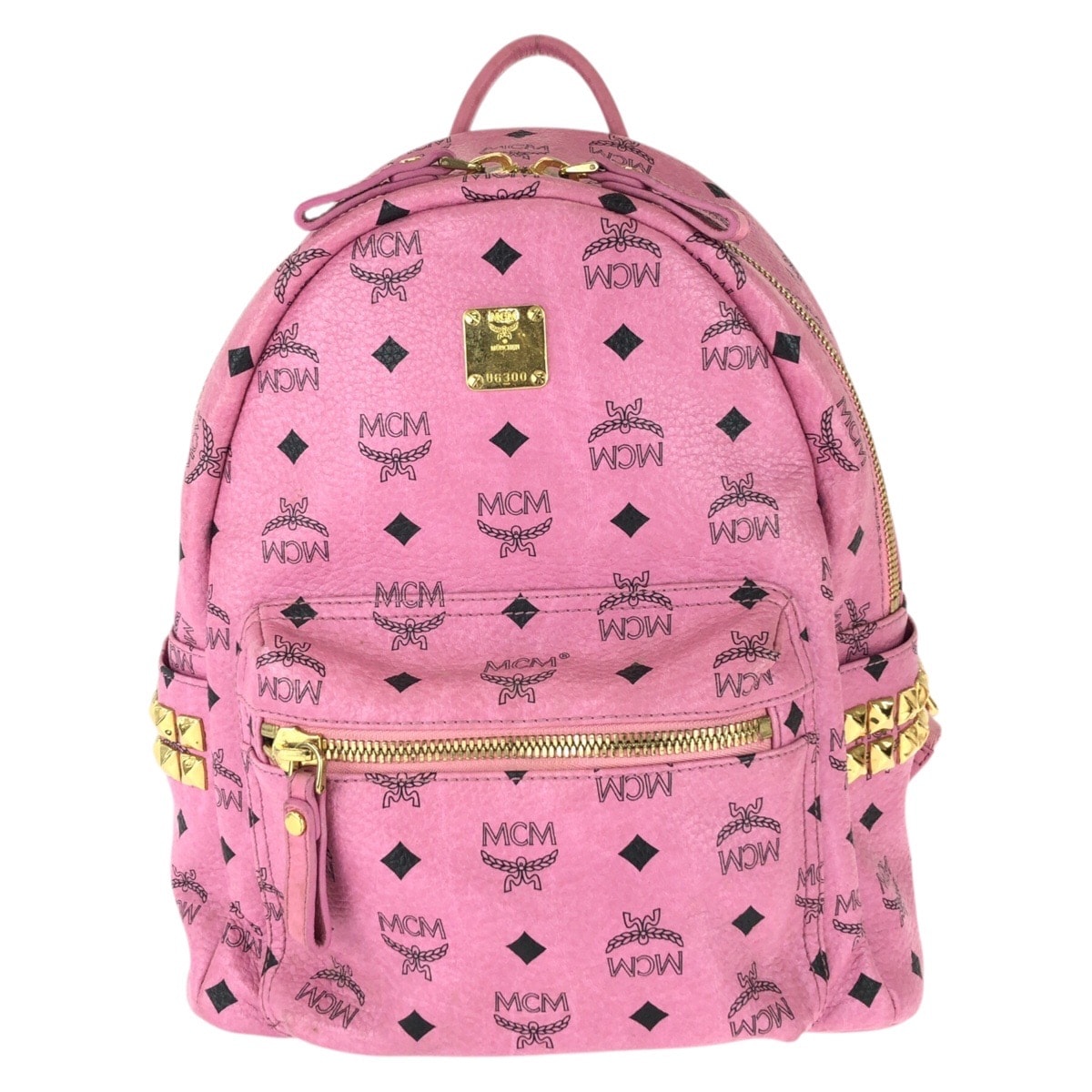 美品 MCM エム シー エム ヴィセトス Stark ピンク ゴールド金具 レザー リュックサック バックパック 603596 【中古】