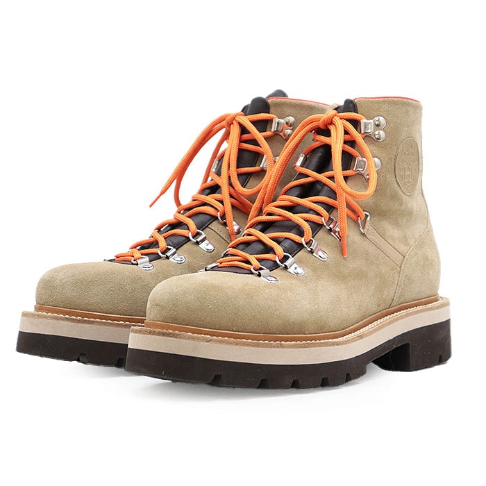 【極美品】HERMES エルメス ブーツ 2023A/W Hロゴ エンボス ワッペン トレッキング マウンテン スノーブーツ スウェードレザー レースアップ シューズ 靴 箱/袋/紐付属 メンズ 40 1/2 サンドベージュ オレンジ ブラウン イタリア製