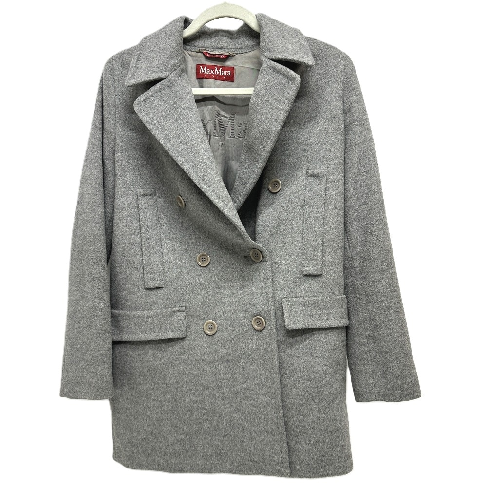 マックスマーラ MAX MARA ステュディオ ウールブレンド ダブル テーラード アパレル アウター ジャケット ウール グレー