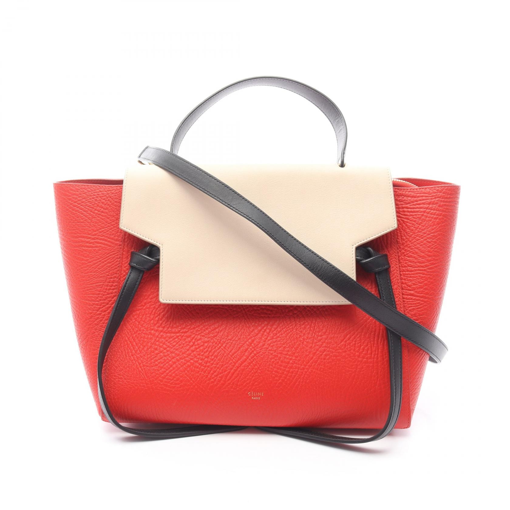 セリーヌ CELINE BELT BAG MINI ベルトバッグ ミニ ハンドバッグ バッグ レザー レディース レッド系 / ベージュ系 / ブラック系 176103 【中古】