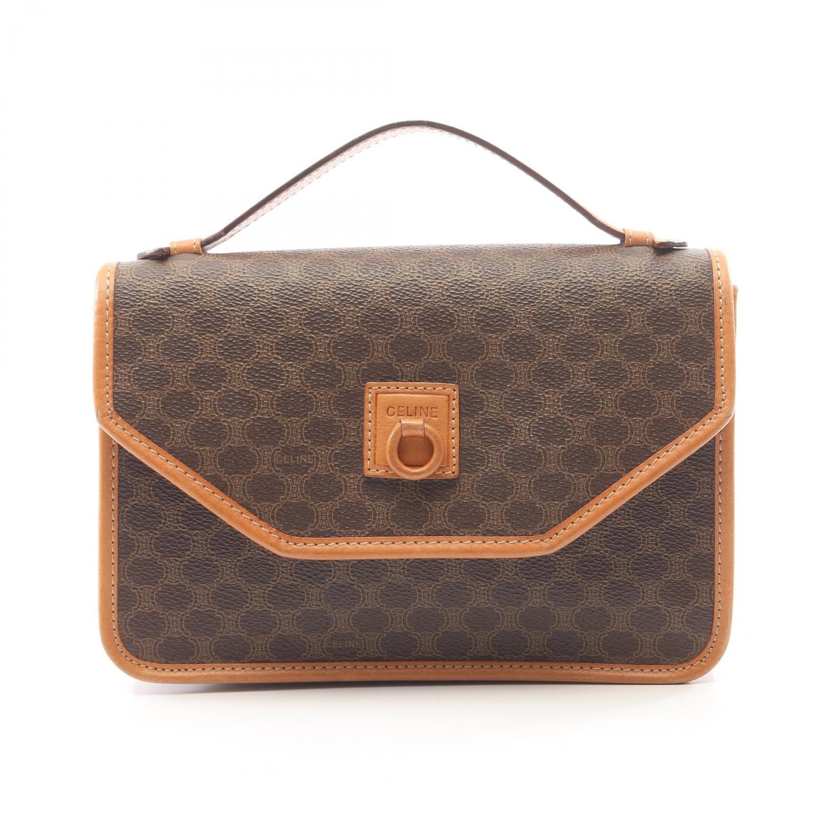 セリーヌ CELINE マカダム ハンドバッグ バッグ PVCコーティングキャンバス レザー レディース ブラウン系 【中古】