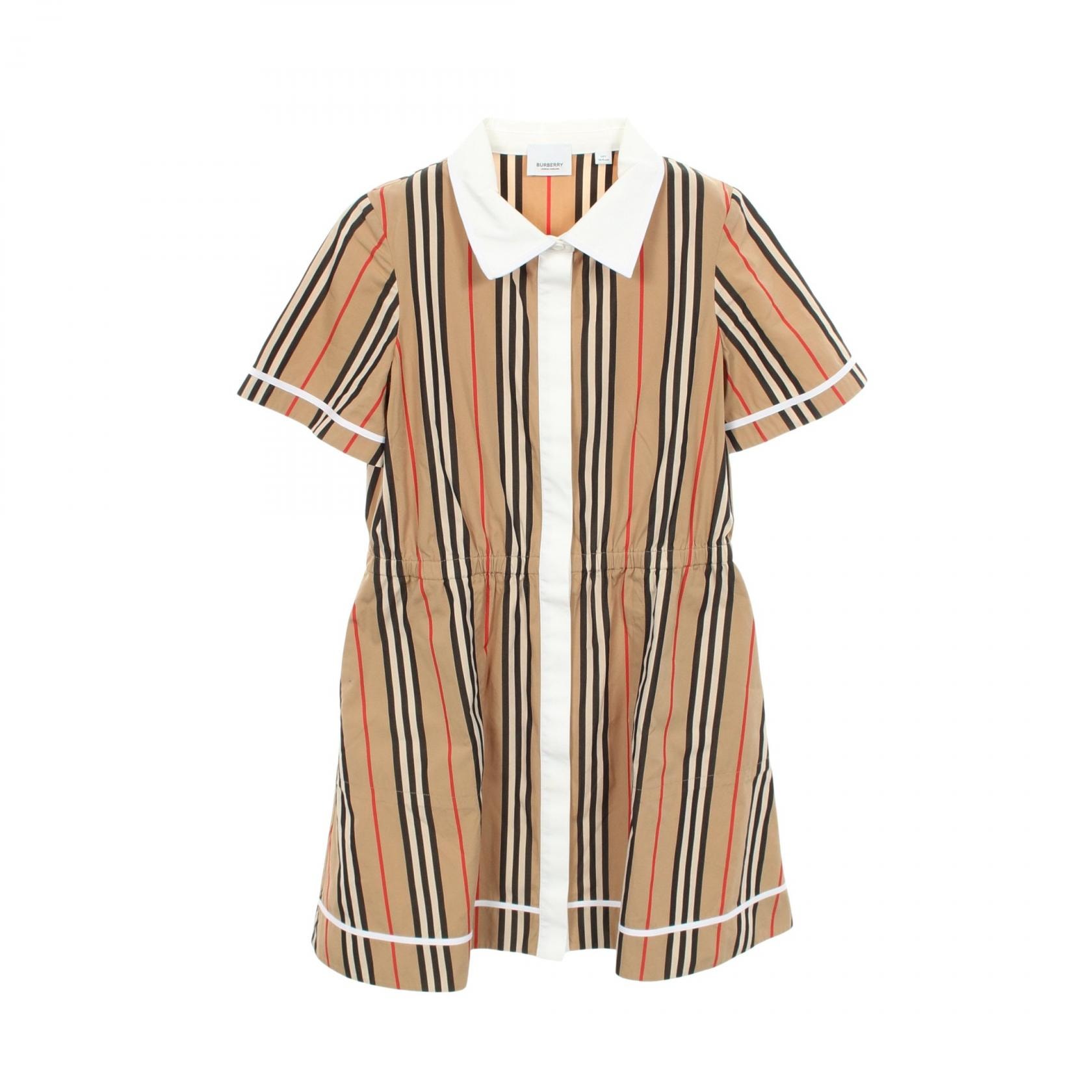 バーバリー BURBERRY Alexandra アレクサンドラ アイコンストライプ キッズ ワンピース 衣料品 トップス コットン レディース ベージュ系 / ホワイト系 / マルチカラー 【中古】