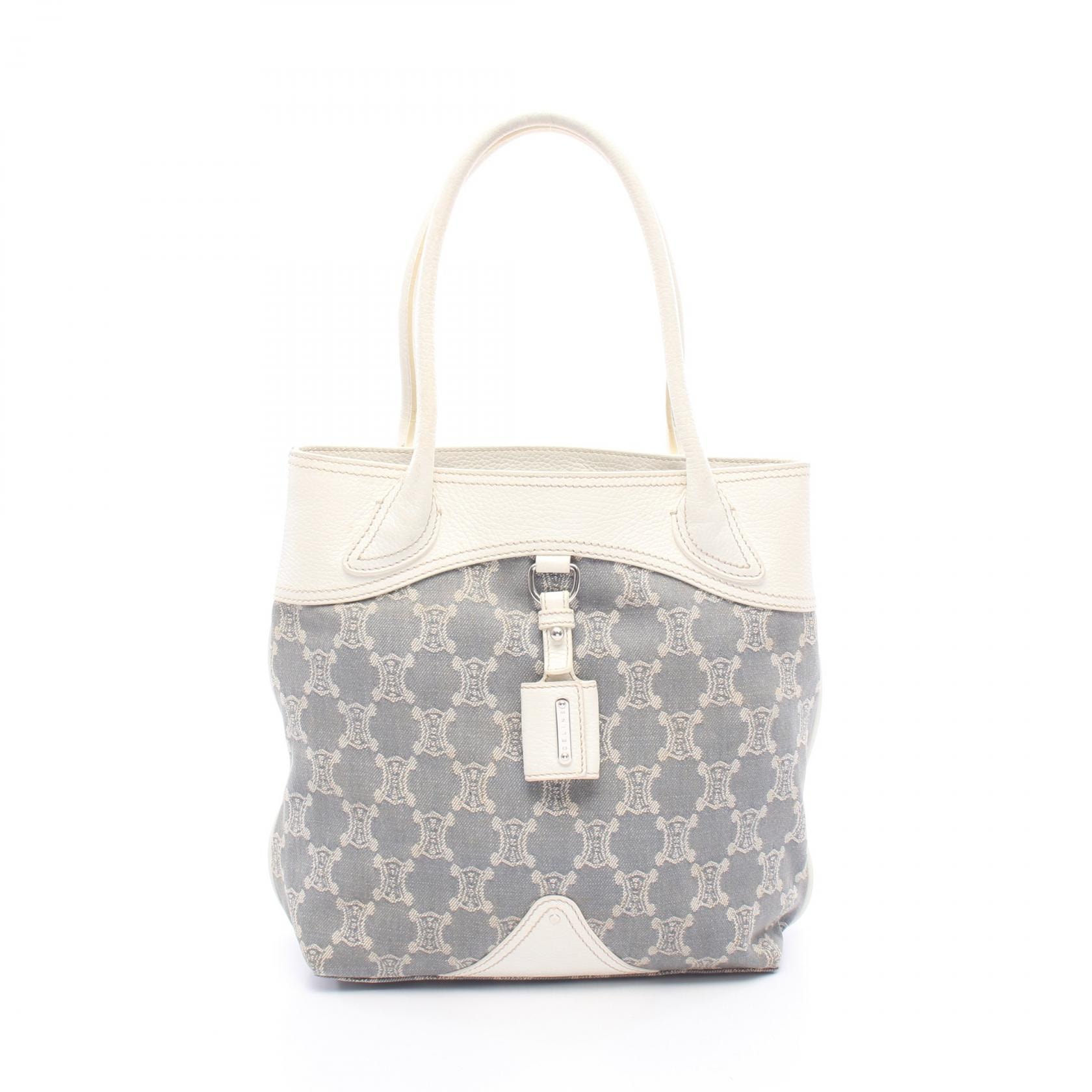 セリーヌ CELINE パリマカダム トートバッグ バッグ デニム レザー レディース ブルー系 / ホワイト系 【中古】