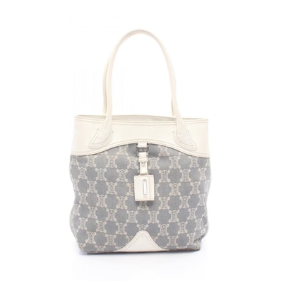 セリーヌ CELINE パリマカダム トートバッグ バッグ デニム レザー レディース ブルー系 / ホワイト系 【中古】
