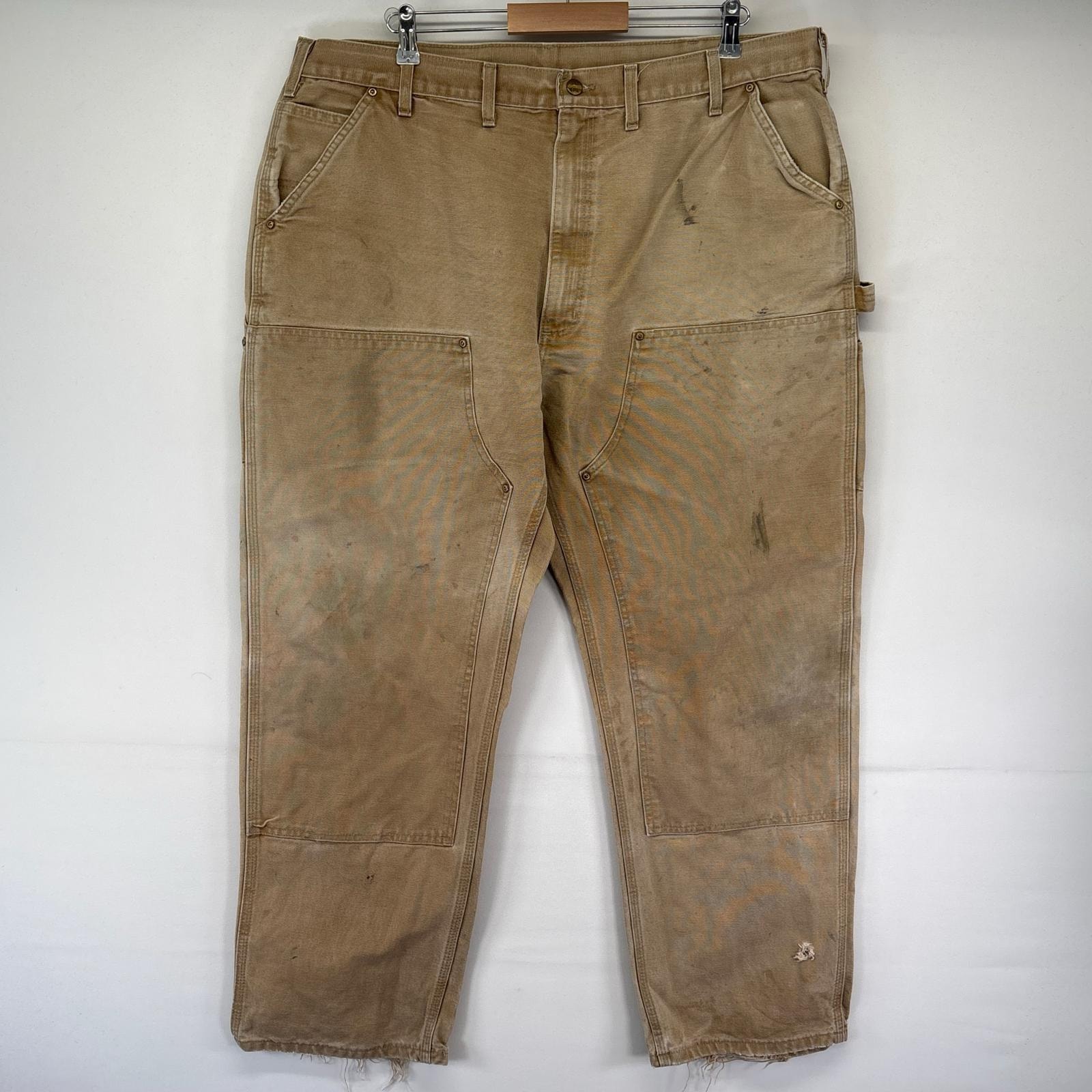 古着 カーハート Carhartt ダック パンツ ペインター 大きいサイズ ワークパンツ ダブルニー ダック地 44×32  ベージュ系 メンズ