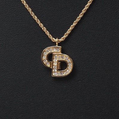 Christian Dior クリスチャンディオール ヴィンテージ ネックレス CD ロゴ クリスタル ゴールド ブランド古着【中古】20260915/RB0710