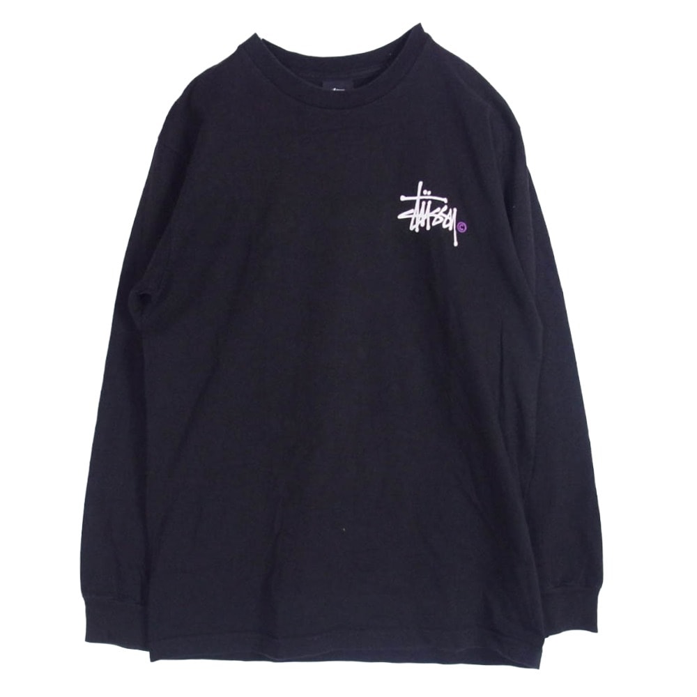 STUSSY ステューシー Tシャツ メキシコ製 ストック ロゴ フロント バック プリント ロングスリーブ 長袖 Tシャツ ブラック系 M【中古】