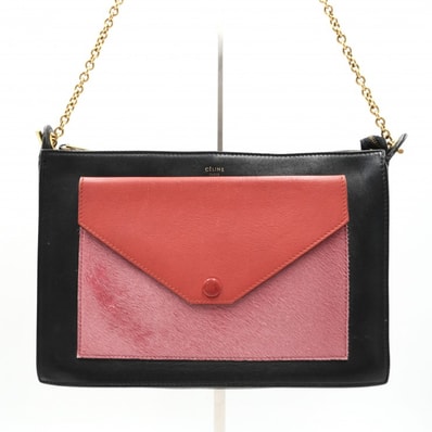CELINE(セリーヌ)ポケット エンベロープ チェーンバッグ ショルダーバッグ ポシェット ブラック ピンク ハラコ レザー ゴールド金具 レディース F-CU-0134【中古】