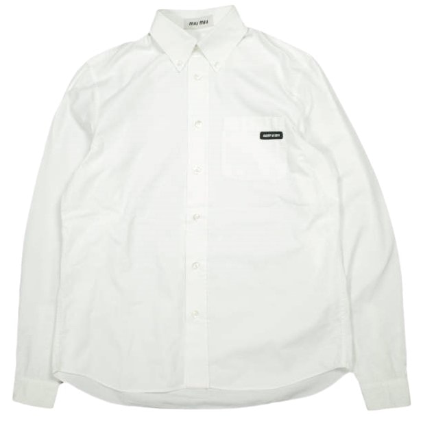 MIU MIU ミュウミュウ ロゴパッチ ボタンダウンシャツ 2024年モデル DNA425 S232 10RG 37 WHITE 長袖 トップス g24485