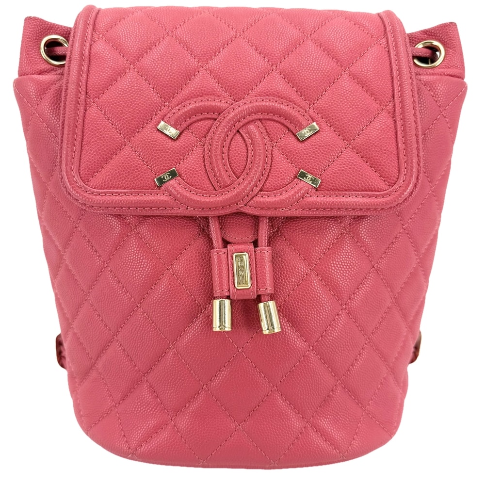 CHANEL シャネル リュック CCフィリグリー マトラッセ バックパック チェーンショルダー ココマーク キャビアスキン ピンク ゴールド金具 レディース【中古品】