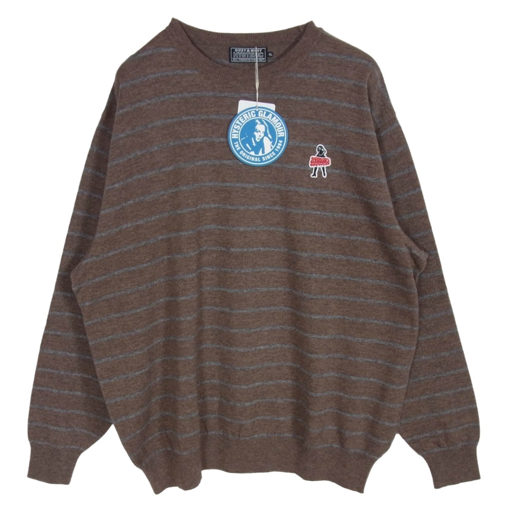 HYSTERIC GLAMOUR ヒステリックグラマー ニット 24AW 02243NS14 GLAMOUR VIXEN GIRL ビクセンガール ワッペン ボーダー ニット セーター ブラウン系 XL【新古品】【未使用】【中古】