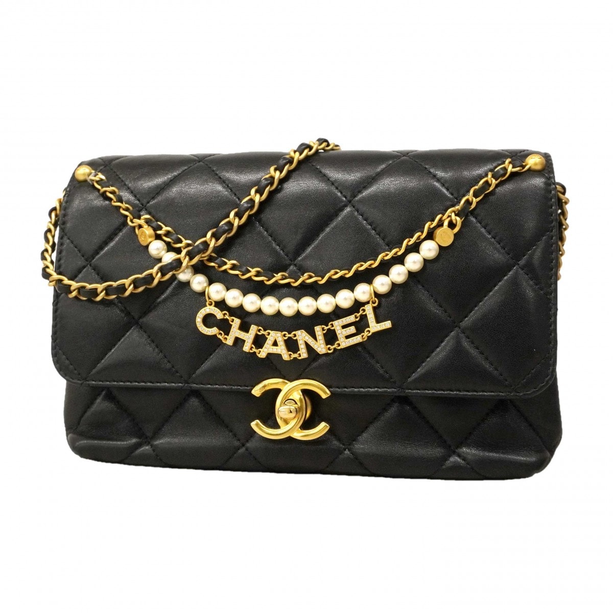 ★SALE【6dc2306】シャネル ショルダーバッグ マトラッセ チェーンショルダー ラムスキン ブラック ゴールド金具【中古】レディース