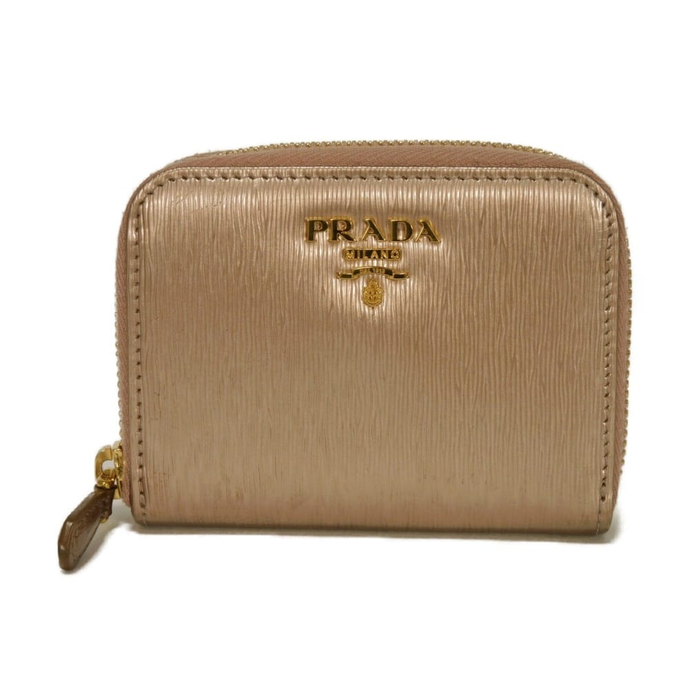 PRADA プラダ ヴィッテロ ムーヴ  コインパース ラウンドファスナー コンパートメント カードケース 小銭入れ 財布 ミニウォレット ロゴ メタル ピンクゴールド コインケース 1MM268