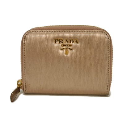 PRADA プラダ ヴィッテロ ムーヴ コインパース ラウンドファスナー コンパートメント カードケース 小銭入れ 財布 ミニウォレット ロゴ メタル ピンクゴールド コインケース 1MM268