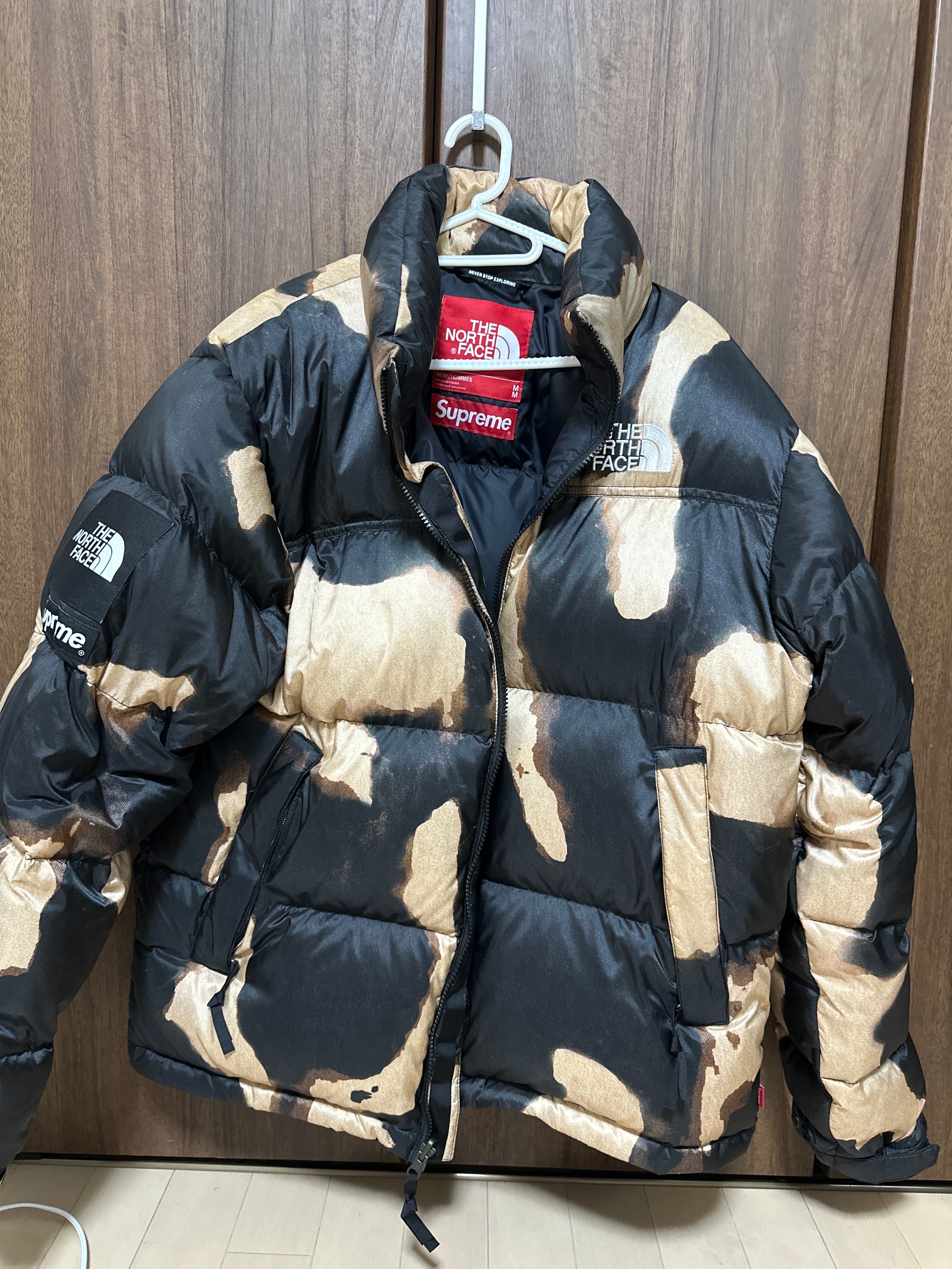 Supreme x The North Face Bleached Denim Print Nuptse Jacket "Black"