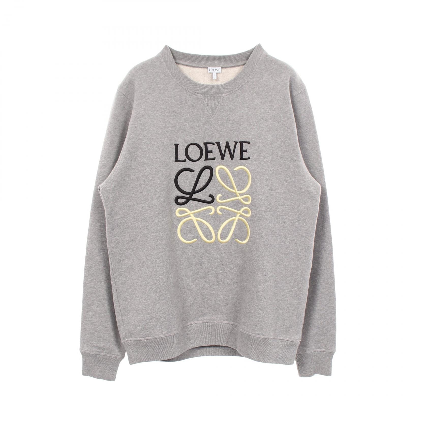 ロエベ LOEWE アナグラム クルーネック スウェット 衣料品 トップス コットン メンズ グレー系 【中古】