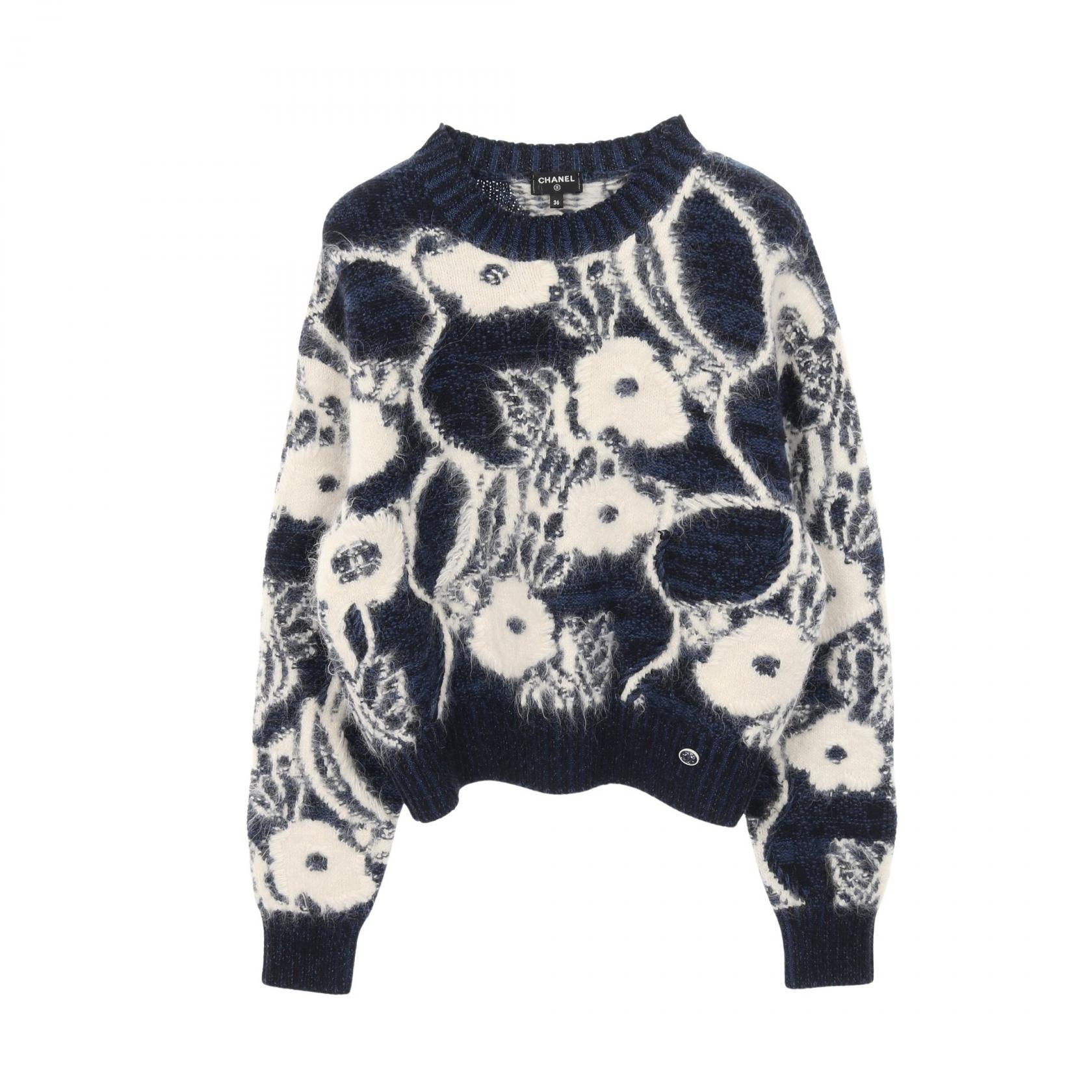 シャネル CHANEL ココマークボタン ニット 衣料品 トップス カシミヤ ウール アルパカ レディース ブルー系 / ネイビー系 / ホワイト系 P73572K10554 【中古】