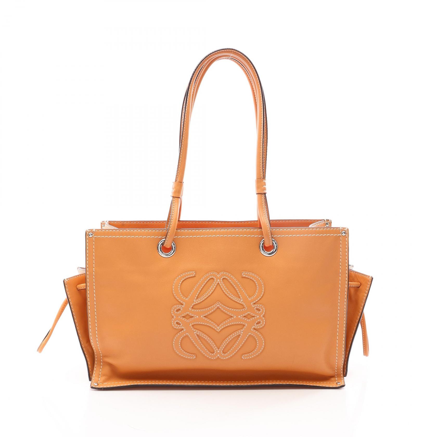 ロエベ LOEWE アナグラム ショッパー トートバッグ バッグ レザー レディース ブラウン系 【中古】