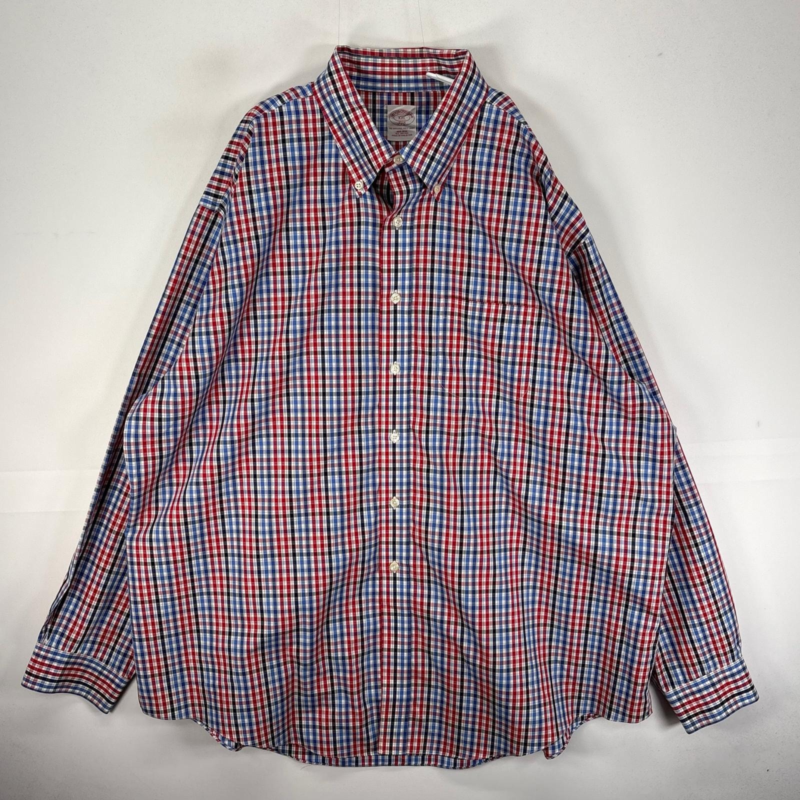 古着 ブルックスブラザーズ Brooks Brothers 長袖シャツ ボタンダウン 胸ポケット 2XL  レッド系 チェック メンズ