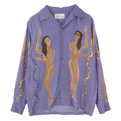 WACKO MARIA ワコマリア 19AW 19FW-WMS-OC03 OPEN COLLAR SHIRT オープンカラー 蛇使い プリント 長袖 シャツ パープル系 S【中古】