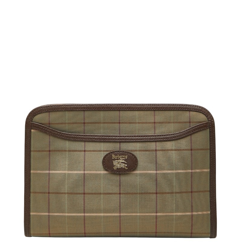 バーバリー チェック クラッチバッグ セカンドバッグ カーキ マルチカラー キャンバス レザー レディース BURBERRY 【中古】