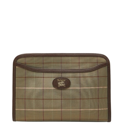 バーバリー チェック クラッチバッグ セカンドバッグ カーキ マルチカラー キャンバス レザー レディース BURBERRY 【中古】