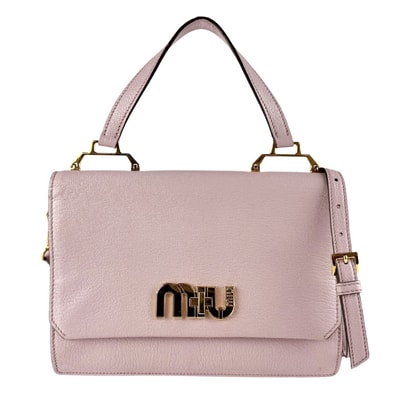 ミュウミュウ MIUMIU ハンドバッグ ショルダーバッグ レザー ライトピンク ゴールド レディース【中古】 z9646