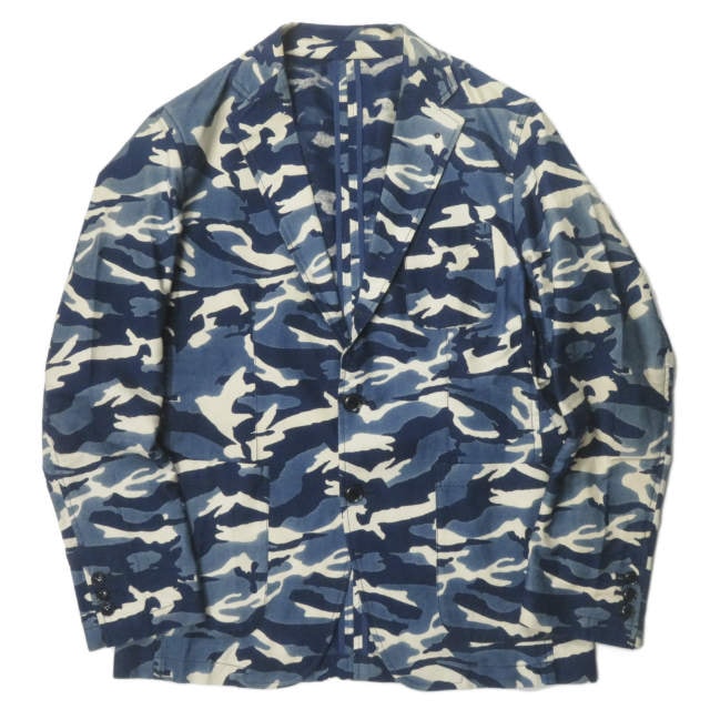 SOPHNET. ソフネット 日本製 INDIGO CAMOUFLAGE 2 BUTTON JACKET インディゴカモフラージュ2Bジャケット SOPH-160041 S ブルー テーラード アンコン アウター j3772