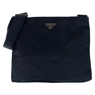 美品 PRADA プラダ テスート 三角ロゴプレート ブラック シルバー金具 ナイロン 斜め掛け ショルダーバッグ サコッシュ 504744 【中古】